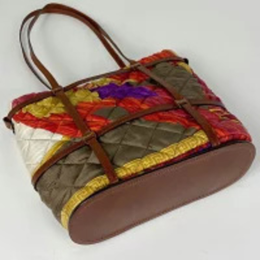 Salvatore Ferragamo quilted canvas bag shoulder tote brown multicolor